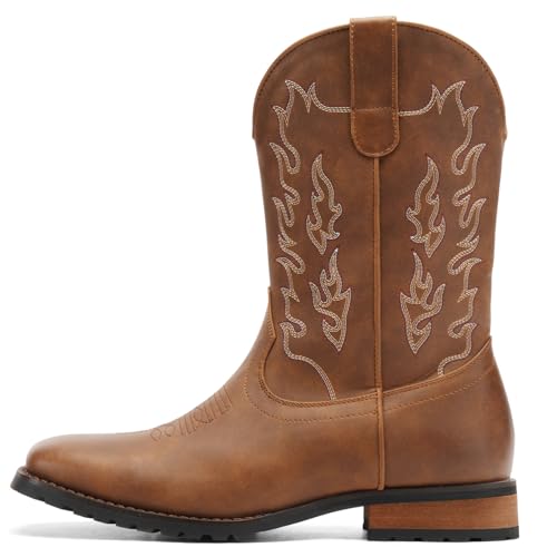 Western Cowboy Boots for Men Embroidered Square Toe Comfortable Chunky Heel Fashionable Retro Stylish Boots2