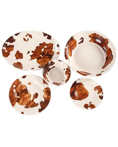Image of Paseo Road Elsa 14 Piece Brown Cow Print Melamine Dinnerware Set