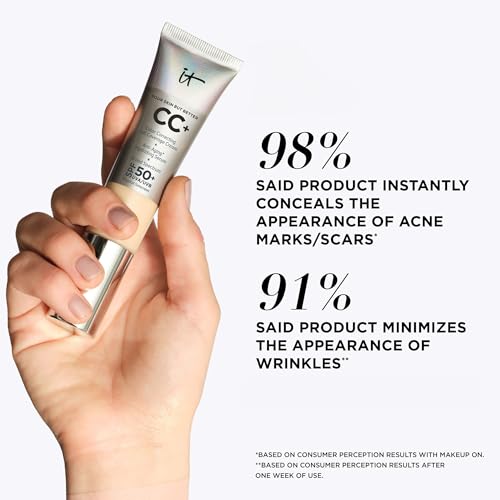 IT Cosmetics CC+ Cream with SPF 50+ Natural Finish Full Coverage Foundation (Neutral Tan - 1.08 fl oz) & Do It All Radiant Concealer Multivitamin Serum Makeup (325 Medium Tan Neutral - 0.2 fl oz)