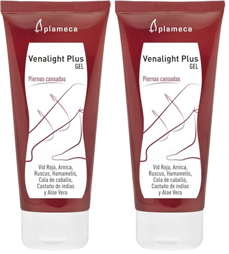 PLAMECA Venalight Plus Gel Piernas Cansadas, frescor inmediato, Sin Parabenos con Castaño de Indicas, Rusco, Vid Roja, Árnica y Aloe Vera, 100 ml (Paquete de 2)