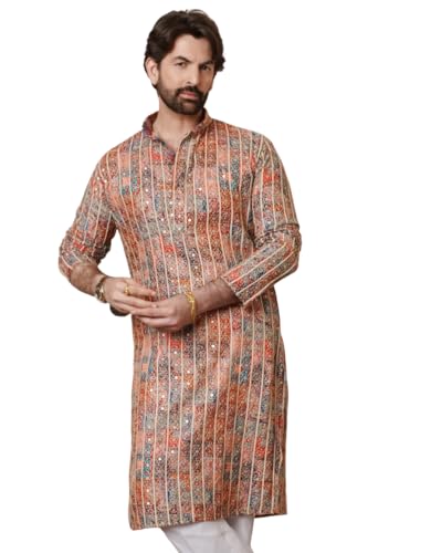 Image of SOJANYA (Since 1958 Men's Cotton Gold Thread Embroidered Long Kurta