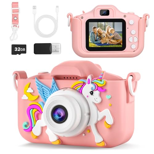 KANAD Kids Camera, Toys for Age 3-8 Year Old Girls, Easter Basket Stuffers Gifts for Kids, 1080P HD Selfie Digital Video Camera for Toddlers - Pink