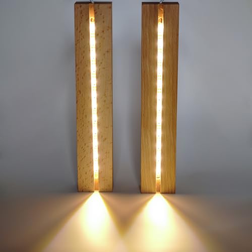 Image of ZEERSHEE 2 Pcs 9.4 Inch Wooden Rectangle LED Light Display Pedestal for Acrylic and Plexiglass Crystal Glass Resin Night LED Light Lamp Base with USB Switch