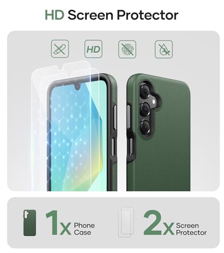 Image of Vihibii for Samsung Galaxy A16 Case with [2X Screen Protector], Non-Slip Texture, Shockproof Silicone Case & Rugged Outer Cover [Double Layer Protection] Phone Case for Samsung A16 5G 2024, Green