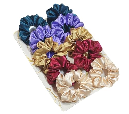 Image of A ONE STAR Silky Satin Scrunchies Ponytail Holder for Girls Women Rubber Band (Design - 01, Pack Of 12)