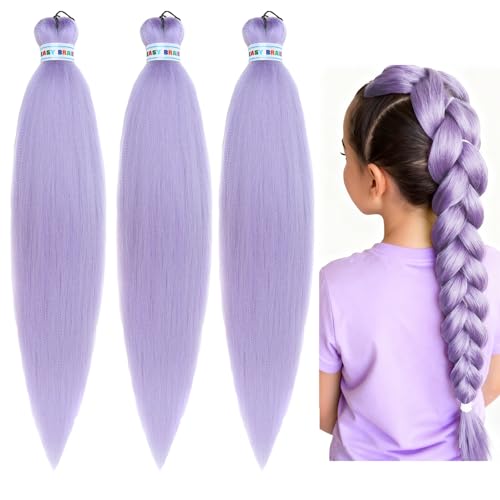 XIEXIESHER Trenzado Púrpura Cabello Pre-estirado Recto 3 Piezas, Extensiones de Pelo Sintético Morado Pre-Estirado para Trenzar de 26 Pulgadas, para Escenario y Fiestas de Halloween