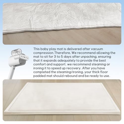Image of Baby Play Mat for Floor Nursery Rug Muscle Mat Area Rug Playroom Rug 71 inchx79 inch Playpen Mat Elastic Foam 1.3 inch Thick Crawling Mat for Babies,Toddlers, Infants, Kids,Cream