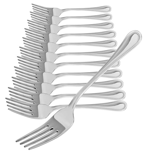 com-four® 12x Kuchengabel aus rostfreiem Edelstahl 430 - stilvolles Tafelbesteck im schlichten Design - kleine Dessertgabeln - Vorspeisegabeln - 13,7...