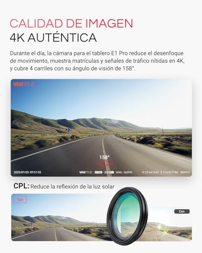 Cámara de salpicadero VANTRUE E1 Pro con resolución 4K y tarjeta microSDXC UHS-I U3 ultrarrápida 5