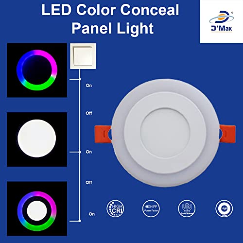 Image of DMAK Multi Traders 6W LED Side PGB(Pink,Green,Blue) Round Conceal Panel Light Ceiling 3D Effect Lighting (Four Color) -| colour light for celling | 6w led ceiling | -Pack of 1