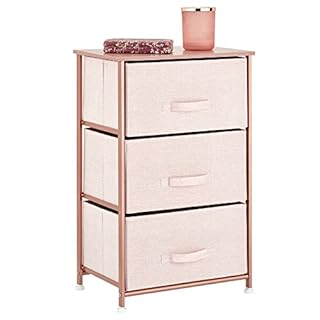 mDesign Steel Top and Frame Storage Dresser Furniture with 3 Removable Fabric Drawers for Bedroom, Office, Living Room Organization - Holds Clothes, Accessories, Lido Collection - Light Pink/Rose Gold (B07VVMVJ4V)