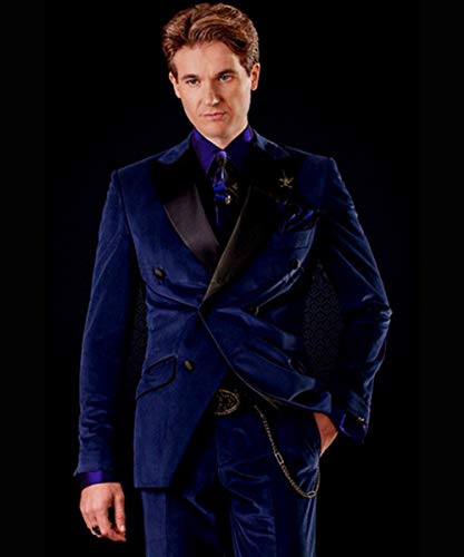 SOLOVEDRESS Men's 2 Piece Velvet Mens Suit Double-Breasted Slim Fit Wedding Groomsmen Tuxedos(Blazer+Pant)3