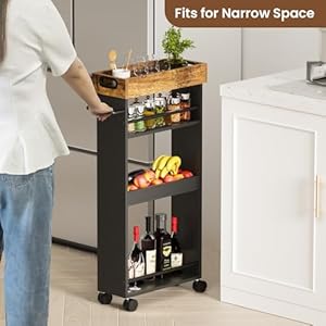 Slim Storage Cart, 4 Tier Bathroom Storage Cart with Pallets, Kitchen Utility Cart, Narrow Rolling Cart with Handle for Small Spaces for Dining Room, Bathroom, Laundry Room Slim Storage Cart 4 Tier Bathroom Storage Cart with Pallets Kitchen Utility Cart Narrow Rolling Cart with Handle for Small Spaces for Dining Room Bathroom Laundry Room