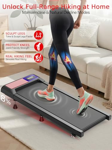 Image of Walking Pad Treadmill, 8% Incline Under Desk Treadmill for Home Office | Quiet 2.5HP motor, 265 lb capacity, 0.6-4 MPH speed, 15 x 35.4 in belt, compact for small spaces