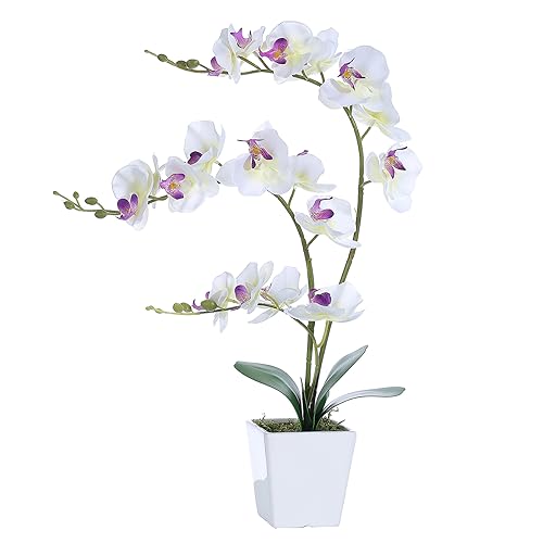 YSZL Orquídea sintética en jarrón, orquídea Artificial Alta en jarrón de cerámica, orquídeas Altas de Seda con Tallos de Aspecto Real en Maceta, arreglo de Centro de Mesa, decoración de Mesa para