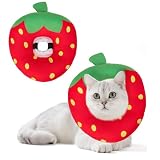 BEAUTYZOO エリザベスカラー 猫用 小型犬用 ソフト 軽量 防水 術後 傷口保護 舐め防止 引っ掻き防止 視界や飲食を妨げない かわいいドーナツ型 調節可能、イチゴ S