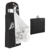 Univivi 72" Wedding Dress Garment Bag Portable Trifold Extra Long Dress Bags with 12'' Gusseted for Gowns Long Travel Wedding Dress Storage Bag with Accessory Pockets (Black)