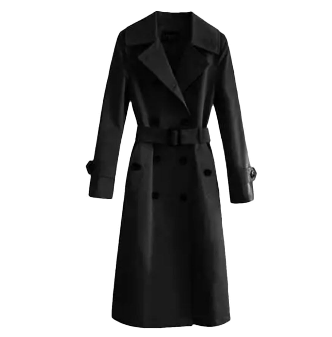 Women Trench Coat Long Windbreaker Double-Breasted Slim Overcoat