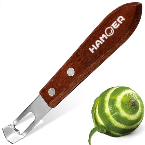 HAMOER Channel Knife Zester - Fruit and Vegetable Tool for Decorating Cocktails, Desserts, and Salads Stainless Steel Tip Wooden Handle