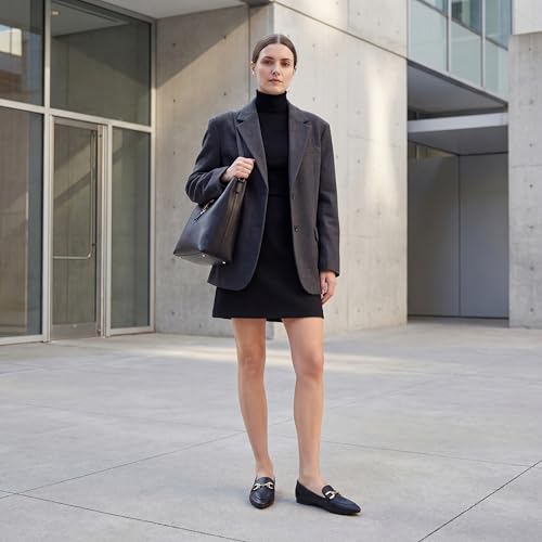 Image of Tilocow Metal Chain Loafers Flats for Women Pointed Toe Slip on Flats Dressy Casual Comfortable Work Business Shoes