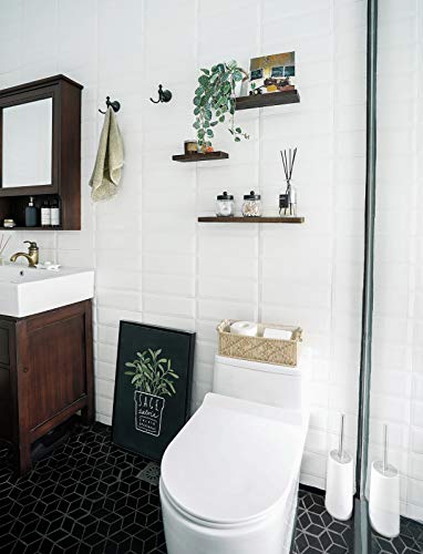 Mkono Floating Shelves Rustic Wood Wall Shelf Set Of 3 Modern Wall Mounted Shelves With Invisible Brackets Display Trophy Photo Frames Plants Home Decor Living Room Bedroom Bathroom, Dark Brown #TOP5