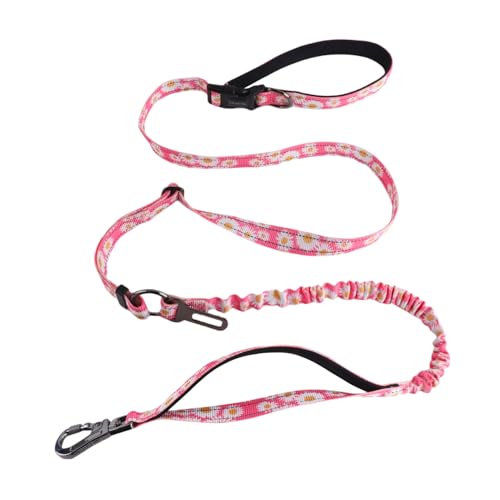 Hands Free Dog Leash, No Pull Bungee Dog Running Waist Leash, with Car Seat Belt, Reflective Stripes, Heavy Duty for Medium and Large Dogs. (Daisy Pink, Large) - image 8