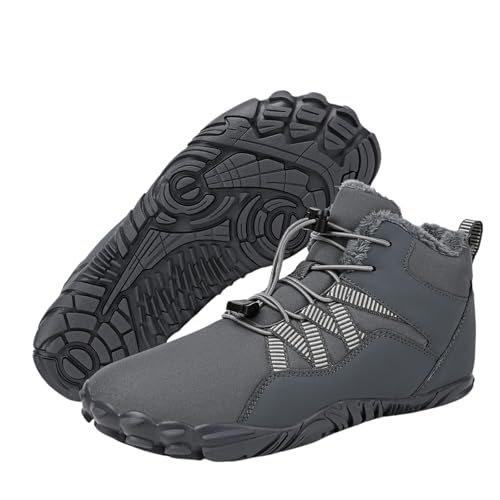 Toumov Hike Barefoot Boots for Women Men Warm Fleece Snow Boot Comfortable Waterproof Winter Snow Boots Fashion Non-Slip Sneakers Soft Slip On Shoes for Hiking Walking Outdoor Grey