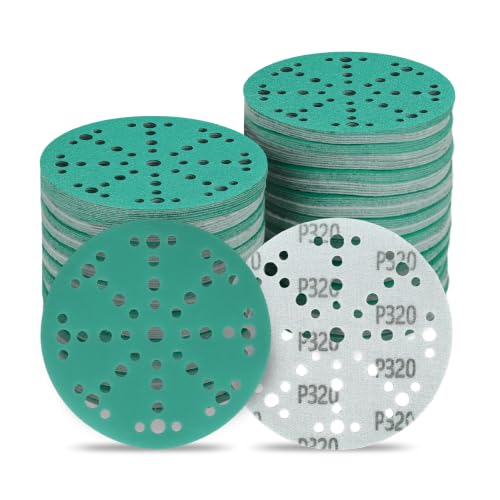 Image of 6 Inch 49 Hole Wet Dry P320 Grit Sanding Discs - 50 Pack Box | Fits Festool ETS / RO 150 Sanders, Zirconia Heavy-Duty Hook & Loop Film Sandpaper for Wood, Auto, Metal, Paint, Body & More