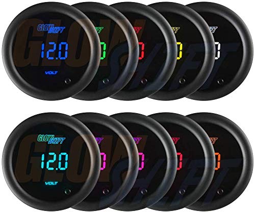 Glowshift 10 Color Digital Volt Voltmeter Gauge - Reads Battery Voltage 8-18 Volts - Multi-Color Led Display - Tinted Lens - 2-1/16" (52Mm) #TOP3