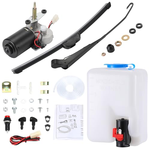OFIG Electric UTV Windshield Wiper Kit with UTV Windshield Washer Pump Kit Compatible with Polaris RZR Ranger General Can Am X3 Defender Commander Golf Cart