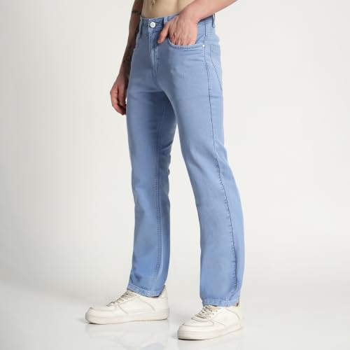 Image of Cotton Comfort Fit Jeans for Men | Full-Length Solid Denim Pants with Button Closure, Embroidered Design, Mid-Rise Casual Trousers for Daily | Classic Jeans for Office Bottoms (DI-249)