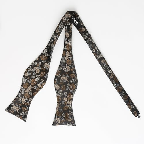 Image of Alizeal Mens 2pcs Floral Bow Tie Set | Self-tied Elegant Pocket Square Set for Wedding