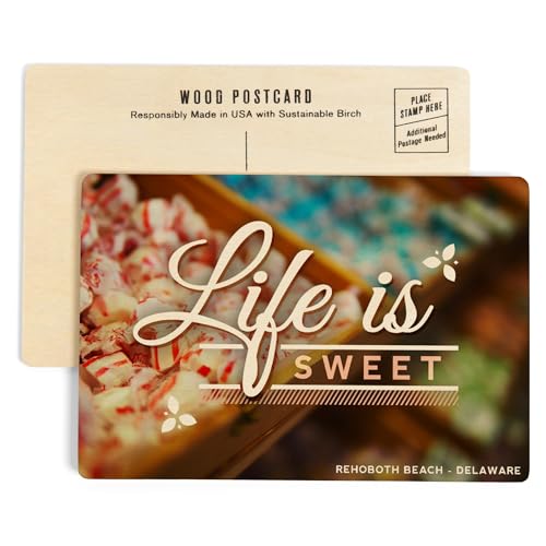 Rehoboth Beach, Delaware, Life is Sweet, Rows of Candy (4x6 Birch Wood Postcards, 2-Pack Stationary, Rustic Home Wall Decor)