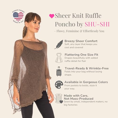 Image of SHU-SHI Women's Sheer Knit Poncho Shrug Lightweight Asymmetrical Ruffle Wrap Dressy Summer Shawl Cover Up Top