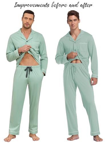EA'S SECRET Men's 100% Cotton Pajamas Sets Long Sleeve Top and Pants Button Down Sleepwear Loungewear with Pockets S-XL4