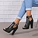 ZDLJYL Women's Open Peep Toe Booties Cutout Side Strap Mid Black Chunky Heel Fashion Ankle Bootie Summer Travel Sandals for Women