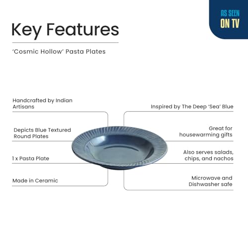 Image of ExclusiveLane 'Cosmic Hollow' Ceramic Pasta Bowl /Plate for Serving (410 ML, Microwave Safe, Hand-Embossed) | Snack Serving Plate for Kitchen Serving Plate for Snacks