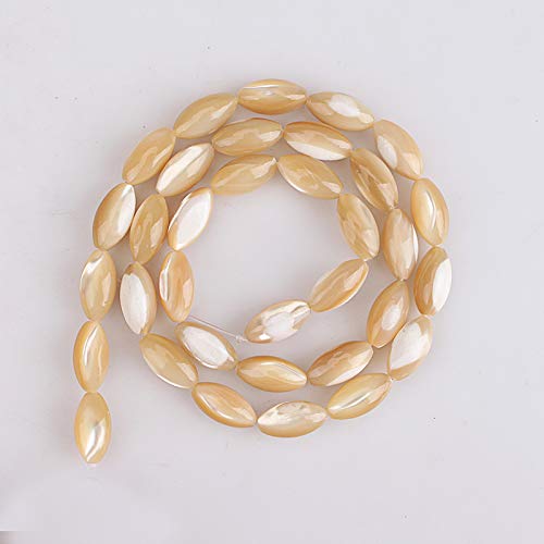 Image of HAAMIIQII 6x9mm Natural Rice Brown Mother of Pearl Shell Beads Loose Gemstone Beads for Jewelry Making Strand 15 Inch (40-44pcs)