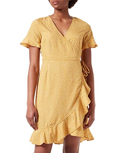 Vero Moda VMHENNA 2/4 Wrap Frill Dress Noos Robes Courtes, Harvest Gold/AOP:Tiny Dots, M aux Femmes