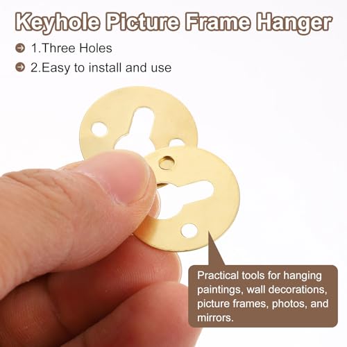 Image of uxcell 60Pcs Round Keyhole Picture Frame Hangers, 23mm Heavy Duty Metal Keyhole Hangers Plates Picture Frame Hanging Plate with Screws for Mirrors Pictures Photo Frames, Silver