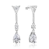 Sterling Silver Dangle Studs CZ Earrings Charms Hypoallergenic Fashion Stud Jewelry with Teardrop Cubic Zirconia Dainty Birthday Gift for Women