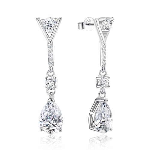 Sterling Silver Dangle Studs CZ Earrings Charms Hypoallergenic Fashion Stud Jewelry with Teardrop Cubic Zirconia Dainty Birthday Gift for Women