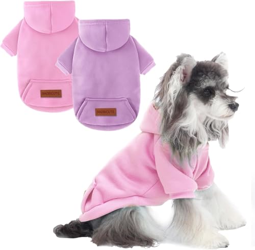 Image of 2 Pack Dog Hoodie Warm Hood Dog Sweater Cold Weather Small Dogs Sweatshirt Comfort Pet Clothes for Small Medium Dogs with Pockets Chihuahua Clothes for Male Female Girl Boy Sporty Daily Wear