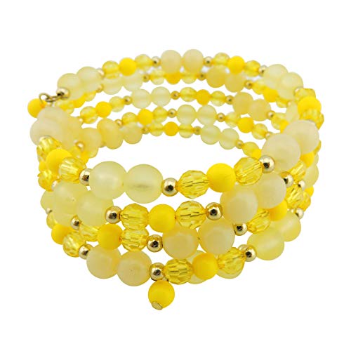 Coiris Multi Layers Statement Yellow Beaded Bracelet Adjustable Strand Bangle Bracelet for Women