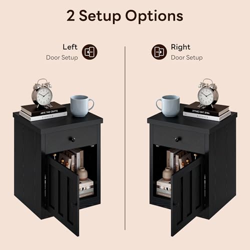 Image of LIKIMIO Modern Nightstand with Drawer & Cabinet, for Bedroom /Living Room