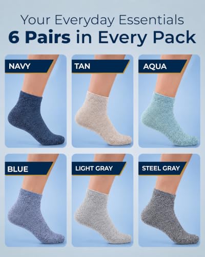 Image of Pembrook Ankle Diabetic Socks for Women & Men | 6 Pairs | Wide Non Binding Socks Quarter Length | Edema Neuropathy Socks