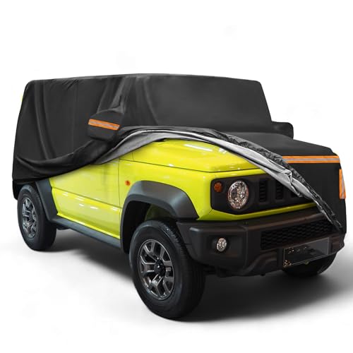 X AUTOHAUX 1 Set Car Cover for Suzuki Jimny JB64W Jimny Sierra JB74W Outdoor Waterproof Sun Rain Dust Wind Snow Protection with Driver Door Zipper Black