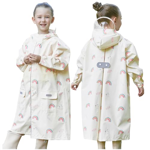 Kids Raincoats Rain Poncho Toddler Girls Rain Jacket Waterproof Poncho Reusable Rainwear with Backpack Cover 2-12 Years