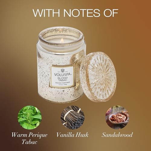 Voluspa Vela Blond Tabac, 155g, 50 horas de queima, cera de coco, feita à mão nos EUA
