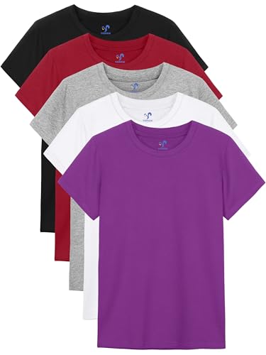 Image of 5 Pack Girls Shirts Short Sleeve T-Shirts Cotton Tshirts Tees Kids Clothes | Classic Fit Shirts for 2T-18Y, Mix & Match Clothes for School /Play /Summer Wear, Soft & Breathable, Long-lasting & Easy Care